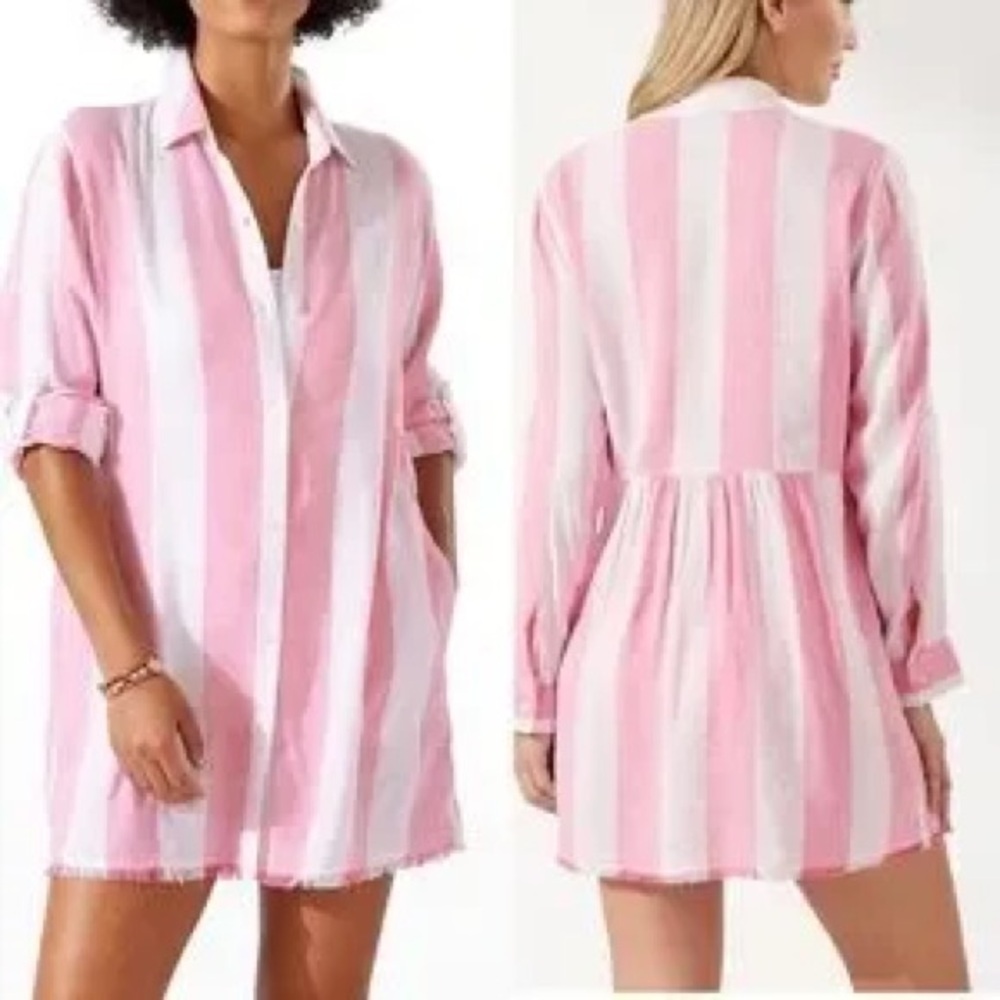 249. Tommy Bahama Linen Blend Button Mini Dress - Picture 2 of 7